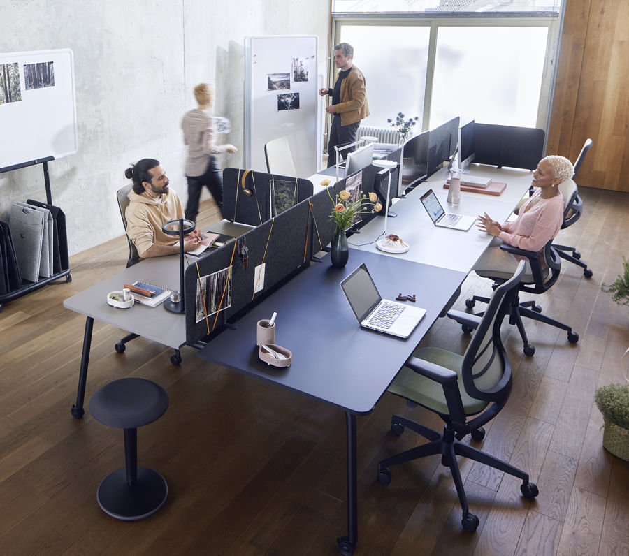Sedus se:fit im Büroalltag – Mitarbeitende arbeiten dynamisch am Schreibtisch
